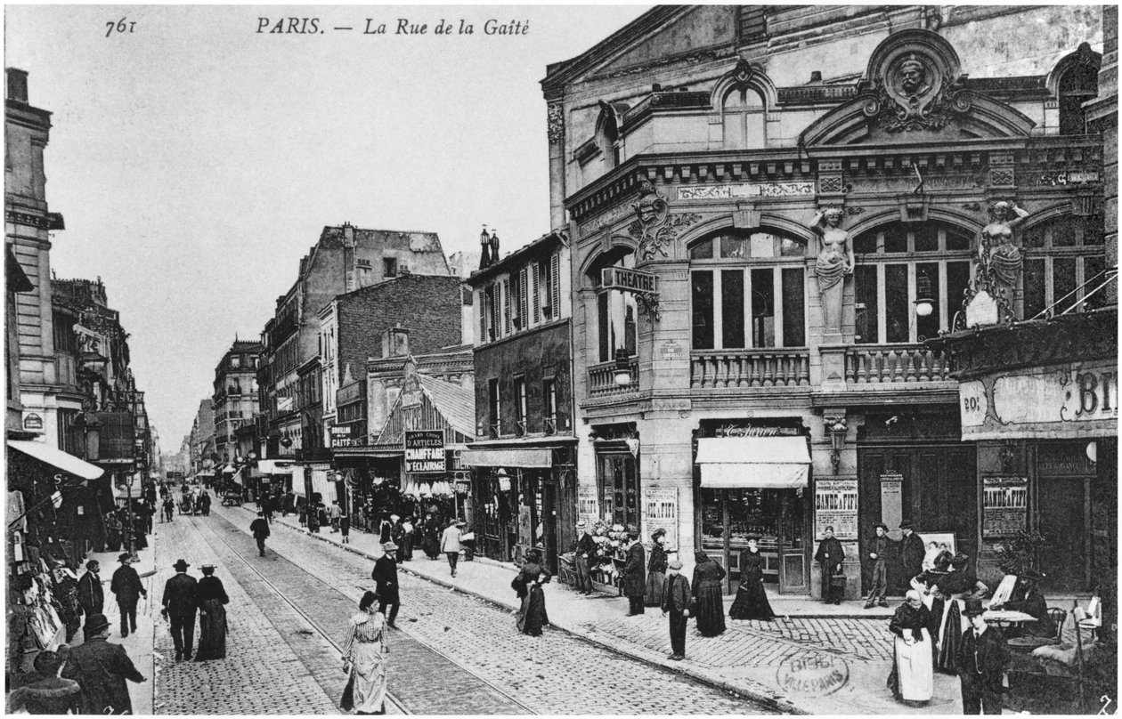 Cartolina raffigurante Rue de la Gaite, Parigi, prima del 1914 da French Photographer