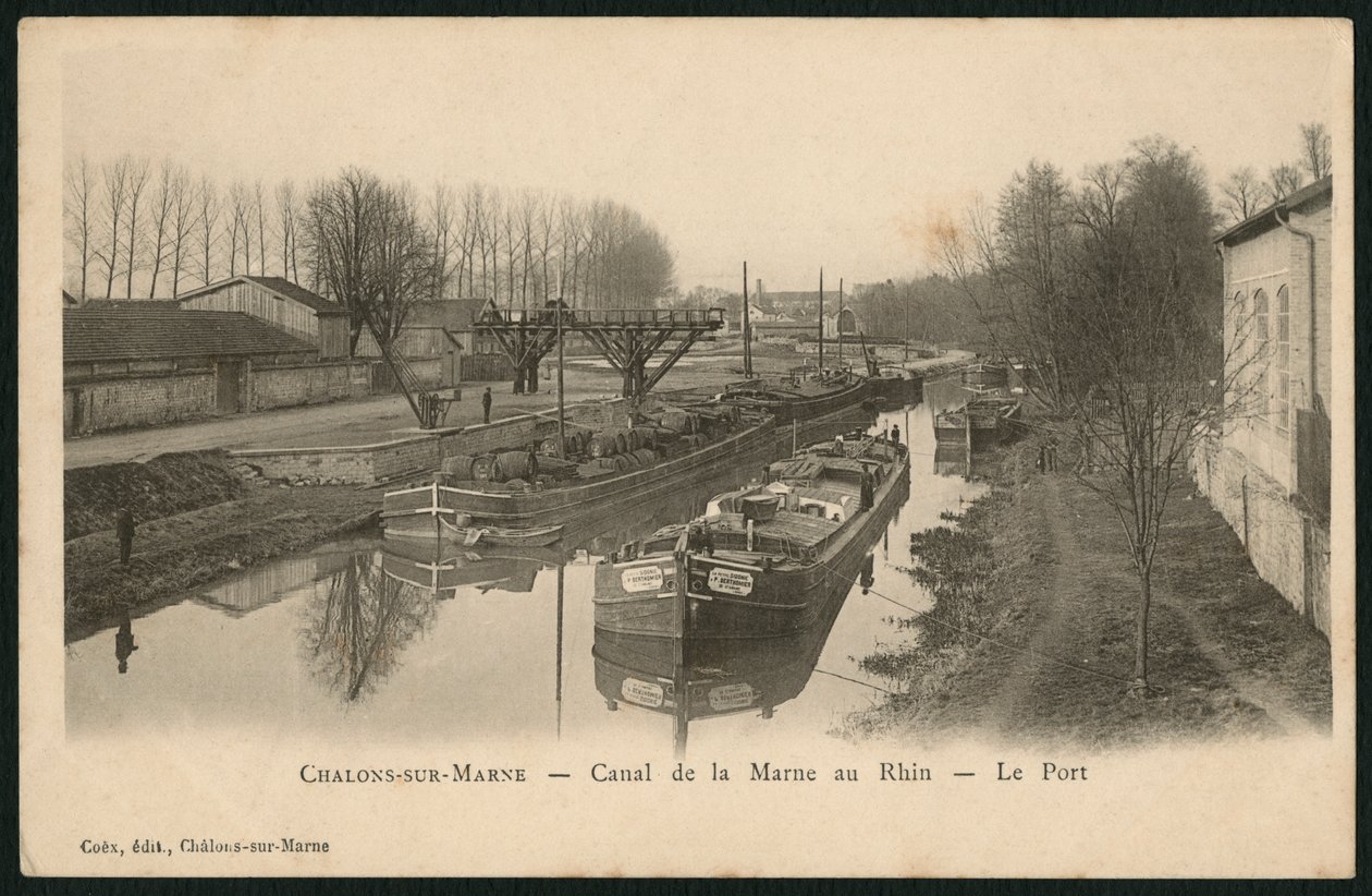 Cartolina che raffigura il canale Marna-Reno a Chalons-sur-Saone, c.1900 da French Photographer