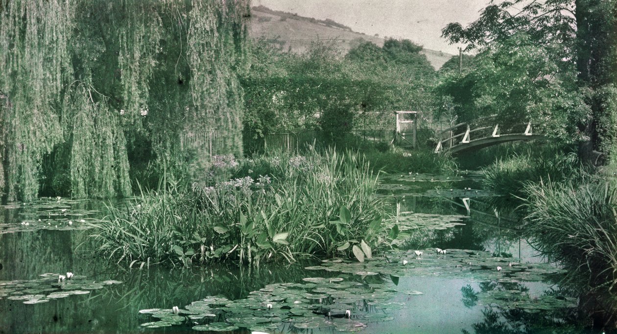 Stagno di Ninfee e Ponte Giapponese nel Giardino di Monet a Giverny, primi anni 1920 (foto) da French Photographer
