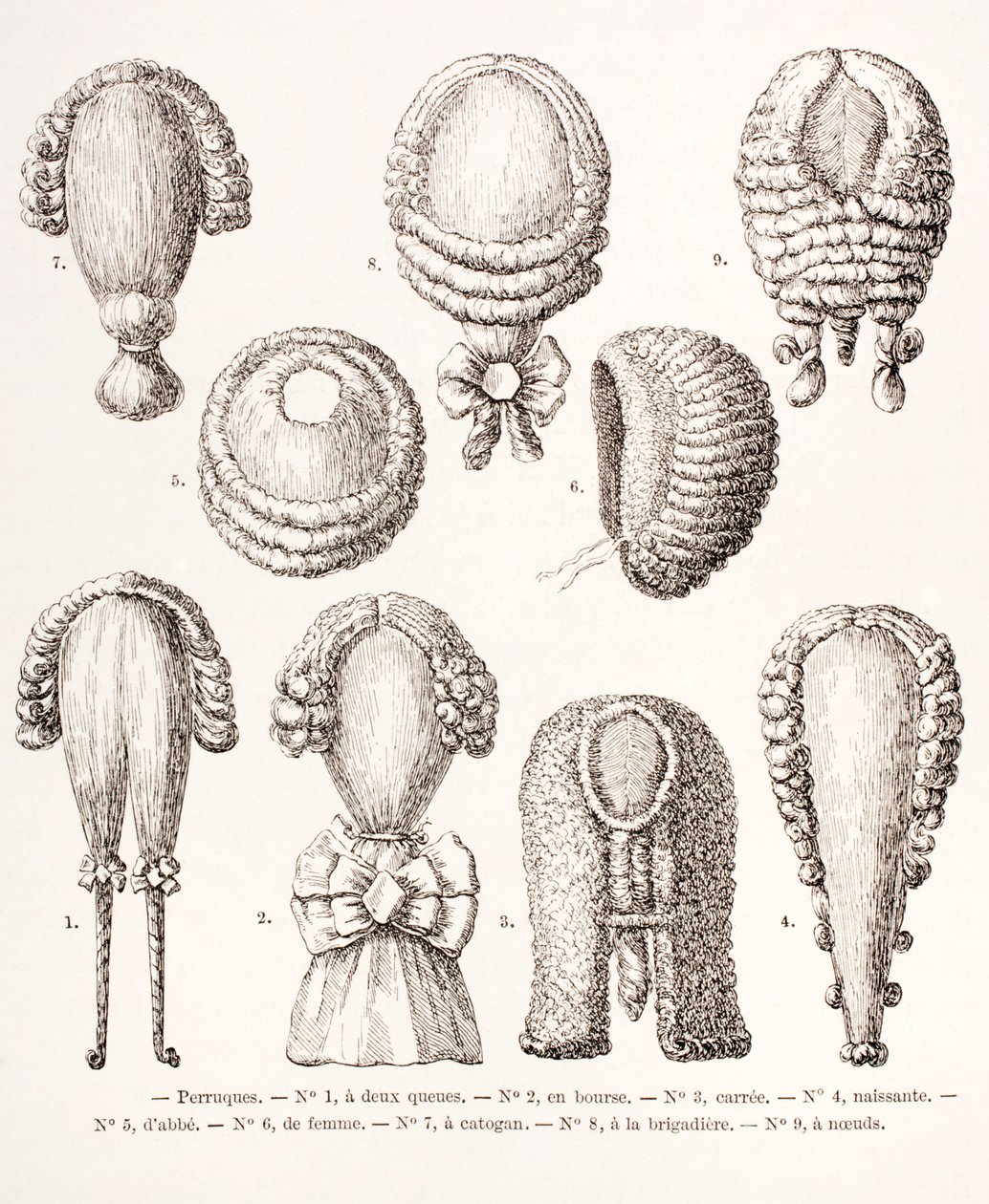 Una collezione di parrucche del XVIII secolo per uomini e donne da French School
