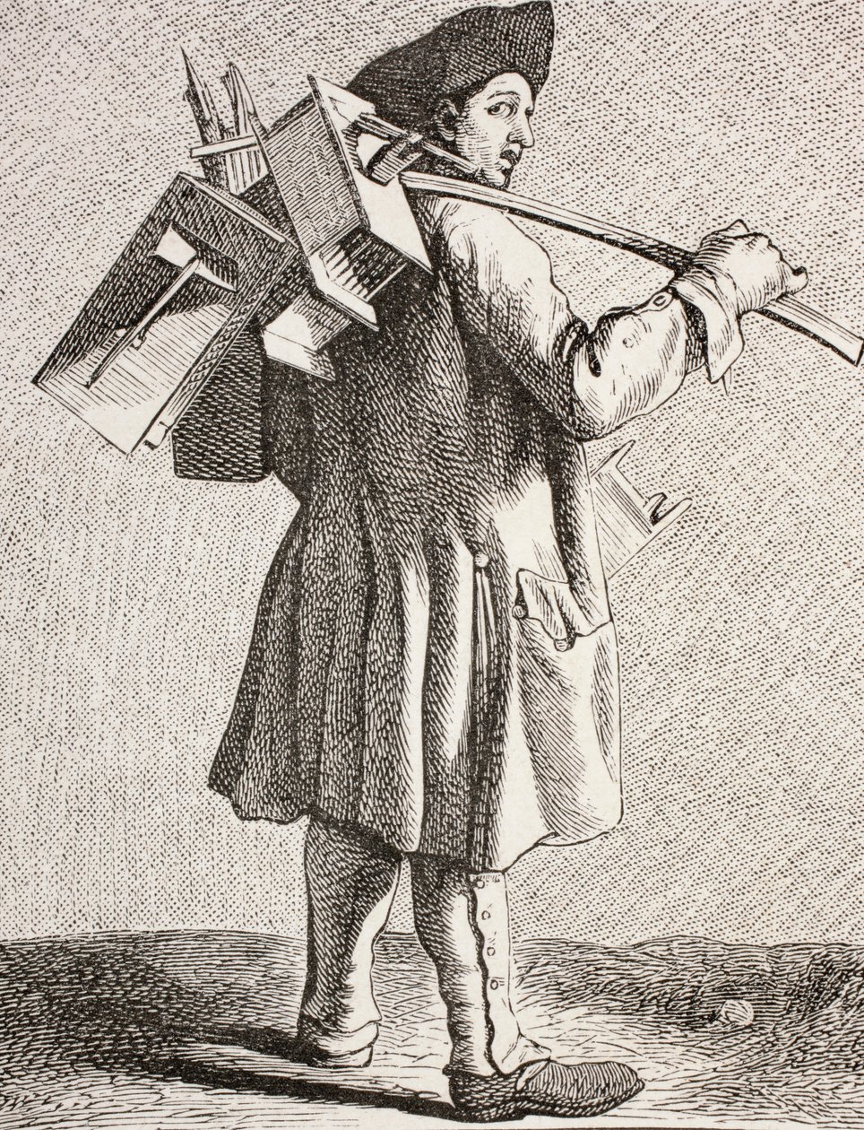 Un cacciatore di ratti con le sue trappole nella Parigi del XVIII secolo, 1875 da French School