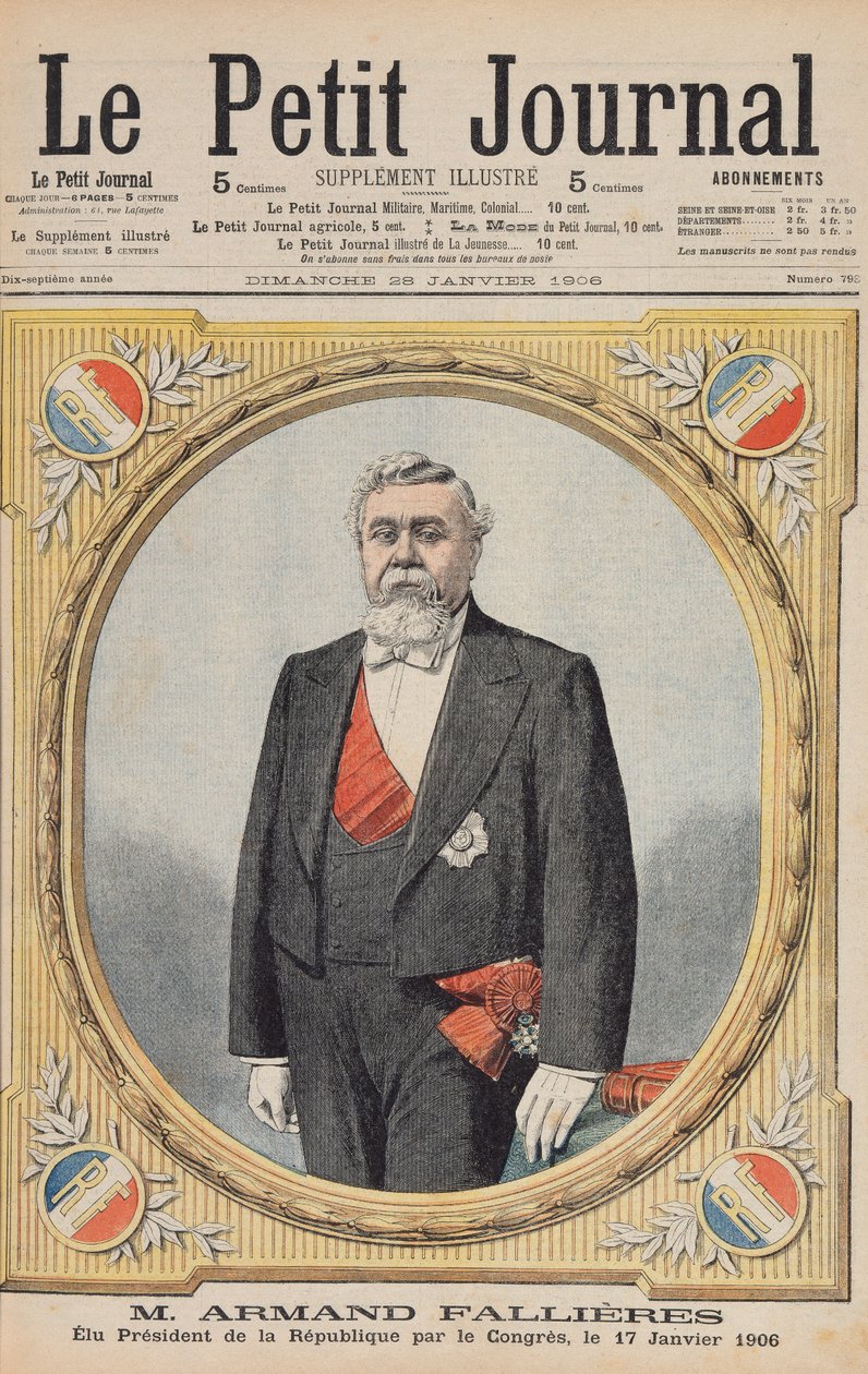 Armand Fallieres (1841-1931) eletto Presidente della Repubblica (1906-13) dal Congresso, il 17 gennaio 1906, illustrazione da Le Petit Journal, 28 gennaio 1906 da French School