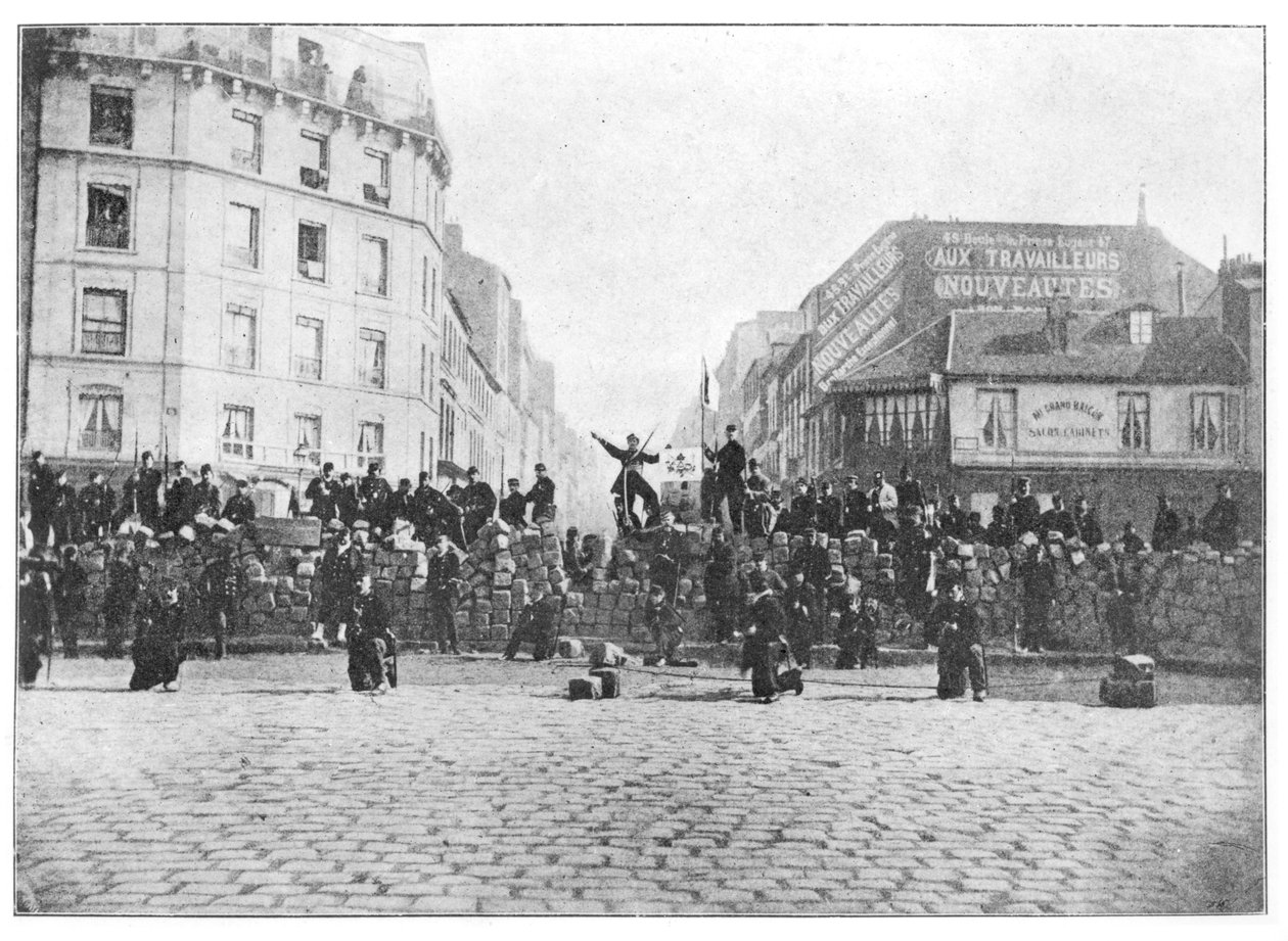 Barricata al Faubourg Saint-Antoine durante la Comune, 18 marzo 1871 da French School