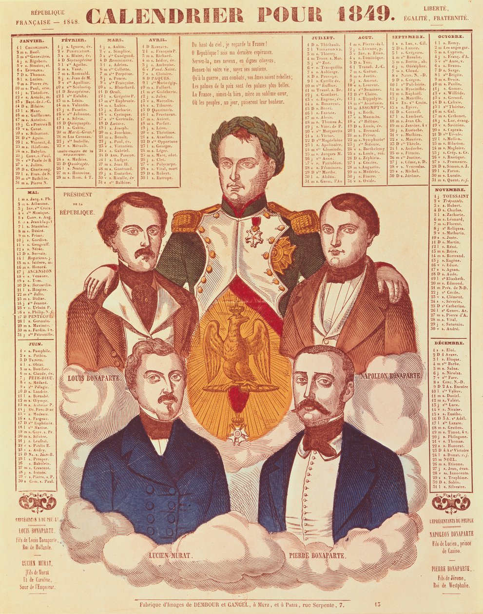 Calendario per il 1849 che raffigura la Famiglia Bonaparte, 1849 da French School