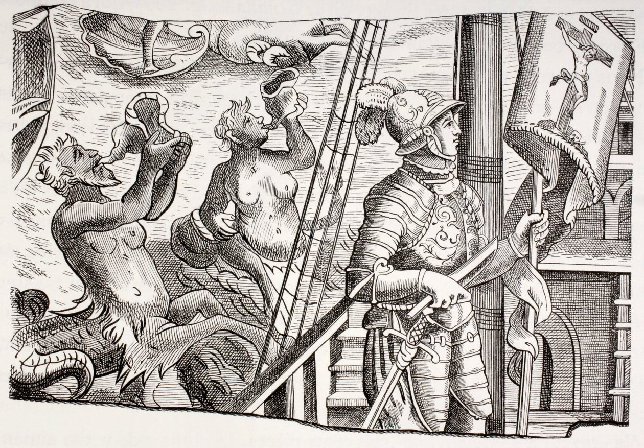 Cristoforo Colombo a bordo della sua nave Santa Maria nel suo primo viaggio verso il Nuovo Mondo, da 