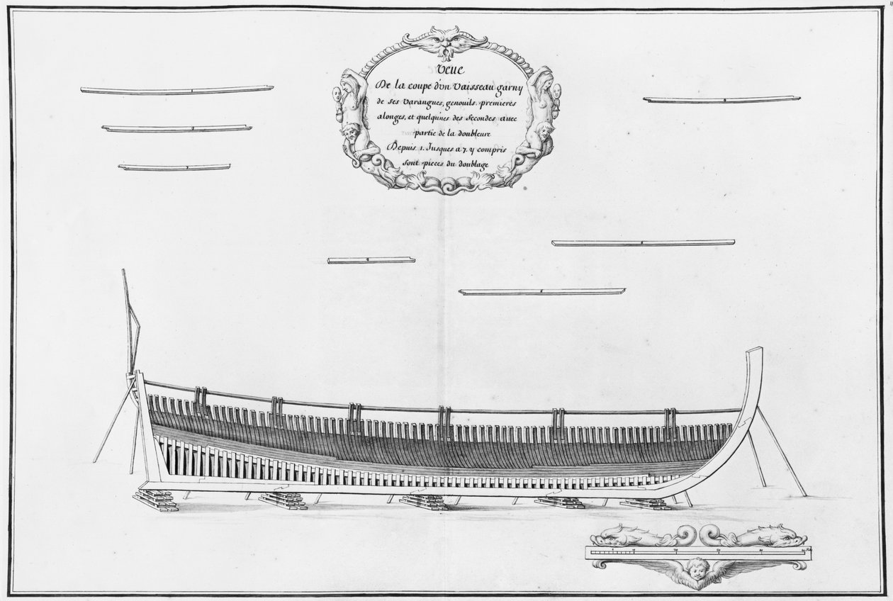Sezione trasversale di una nave con le sue piastre di fondo, illustrazione da 