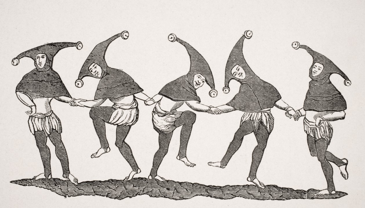 Danza dei folli, riproduzione di una miniatura in un manoscritto del XIII secolo, da 