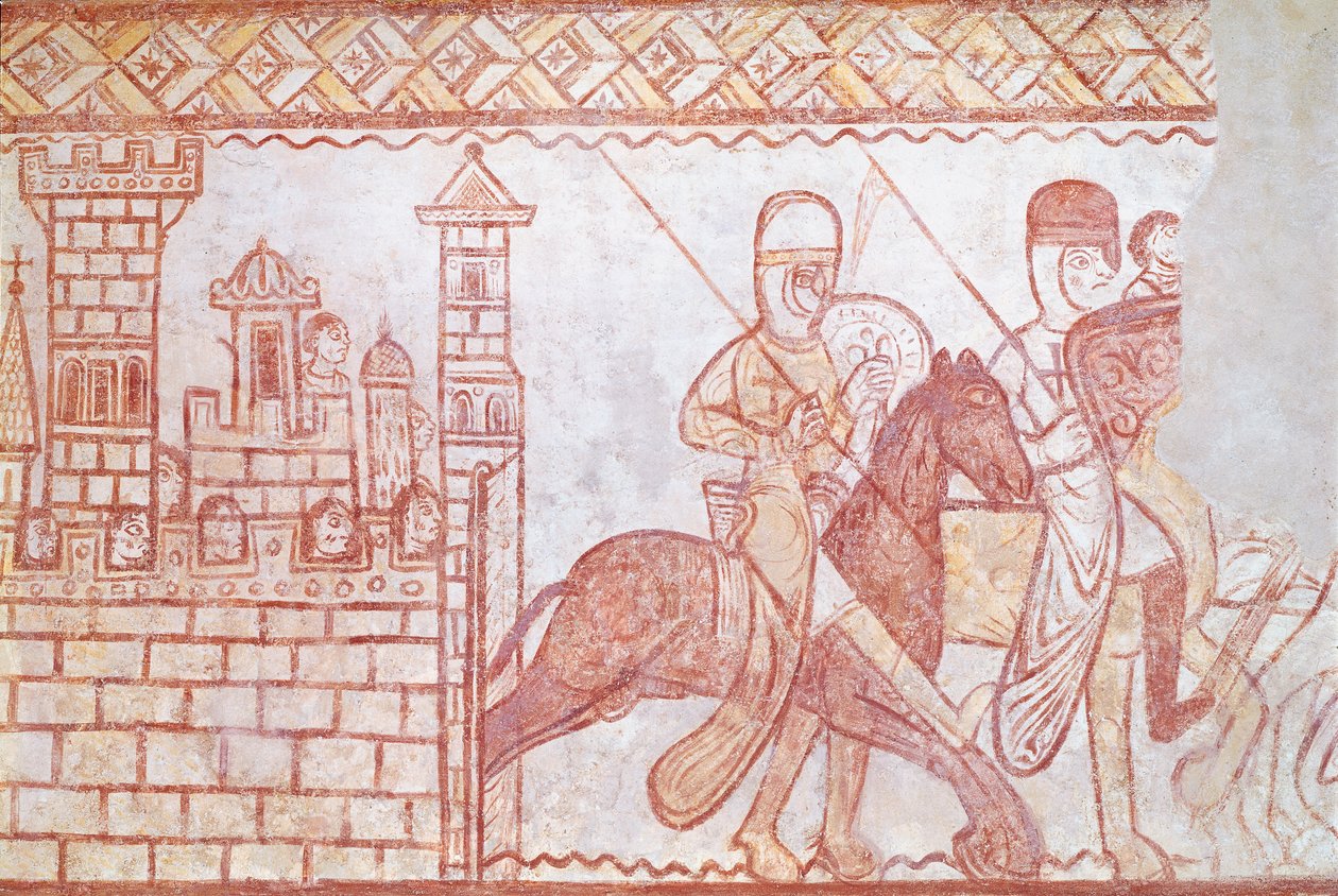 Partenza dei Crociati nel 1163 dal castello siriano di Krak des Chevaliers per la Battaglia di Bocquée da French School