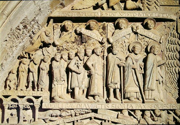 Dettaglio dal Giudizio Universale sul timpano del Portale Ovest, c.1140 da French School