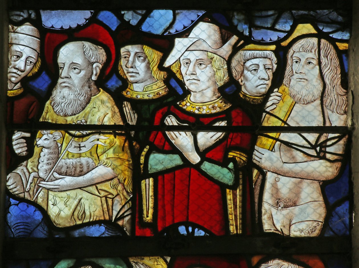 Dettaglio della vetrata raffigurante persone alla Seconda Venuta di Cristo (dettaglio) da French School