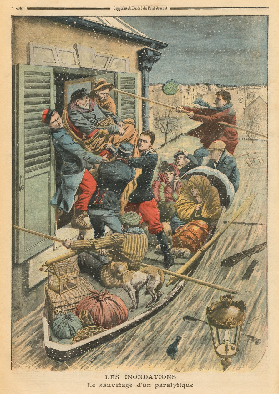 Inondazioni, salvataggio di un paralitico, illustrazione da 