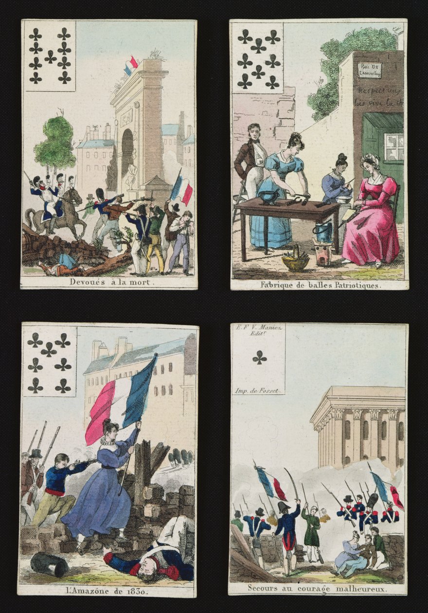 Quattro carte da gioco commemorative degli eroi di luglio 1830, 1831 da French School