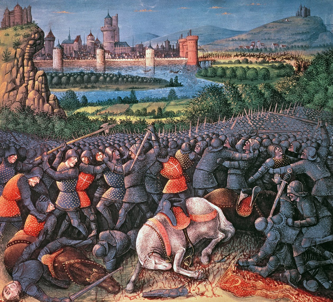 Fr 5594, f.37v Scena di battaglia, dai Passages faits Outremer scritto da Sebastian Marmoret, c.1490 da French School
