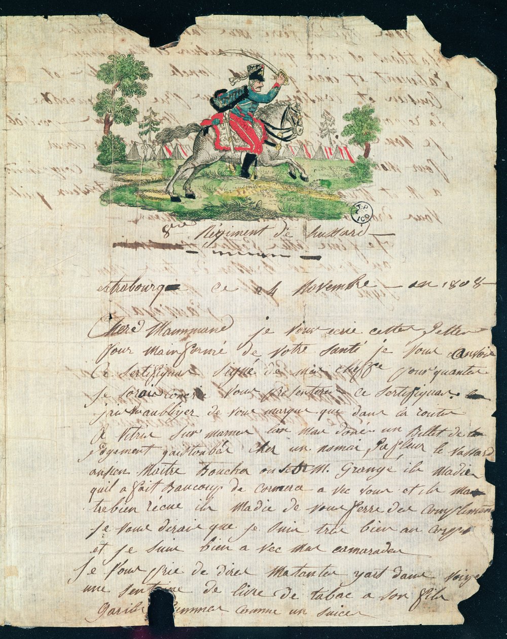 Lettera illustrata di un ussaro dell