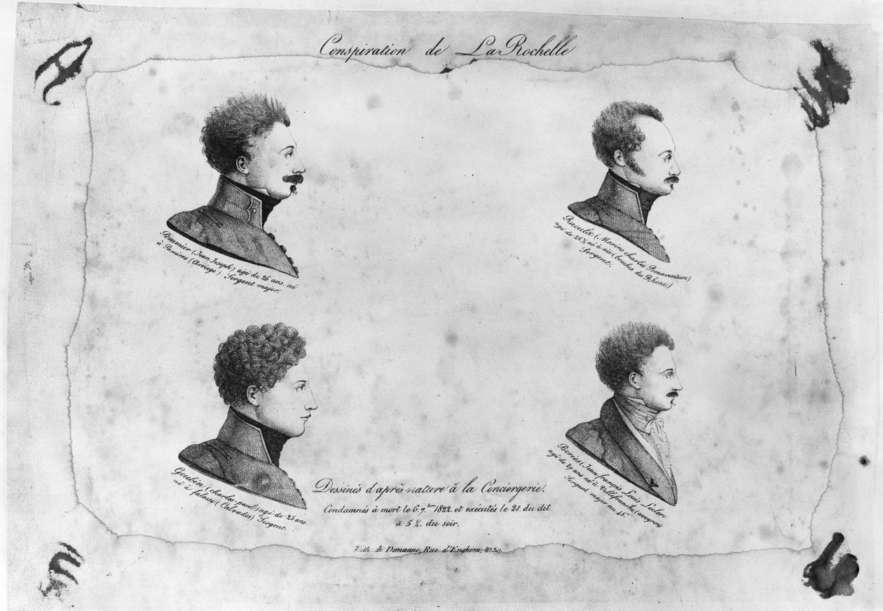 Complotto di La Rochelle, ritratti dei quattro sergenti, dopo il 1822 da French School