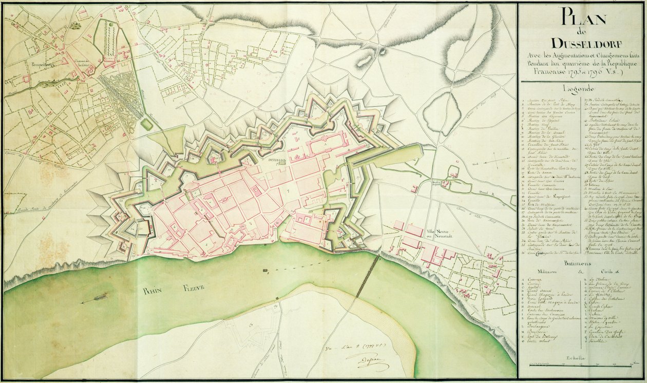 Mappa di Düsseldorf, 1797 da French School
