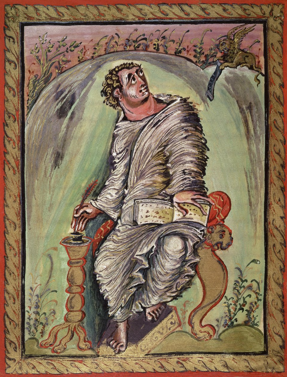 Ms 1 fol.60v San Marco alla sua scrivania, dal Vangelo di San Marco, dai Vangeli di Ebbo, c.816-835 da French School