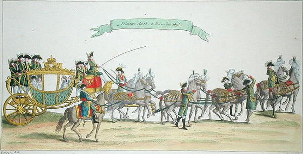 Napoleone Bonaparte (1769-1821) in rotta verso Notre Dame per la sua incoronazione, 2 dicembre 1804 da French School