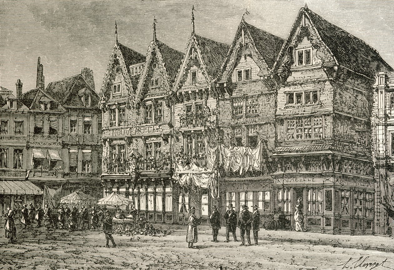 Vecchie case a Valenciennes, Francia, nel XIX secolo, da 