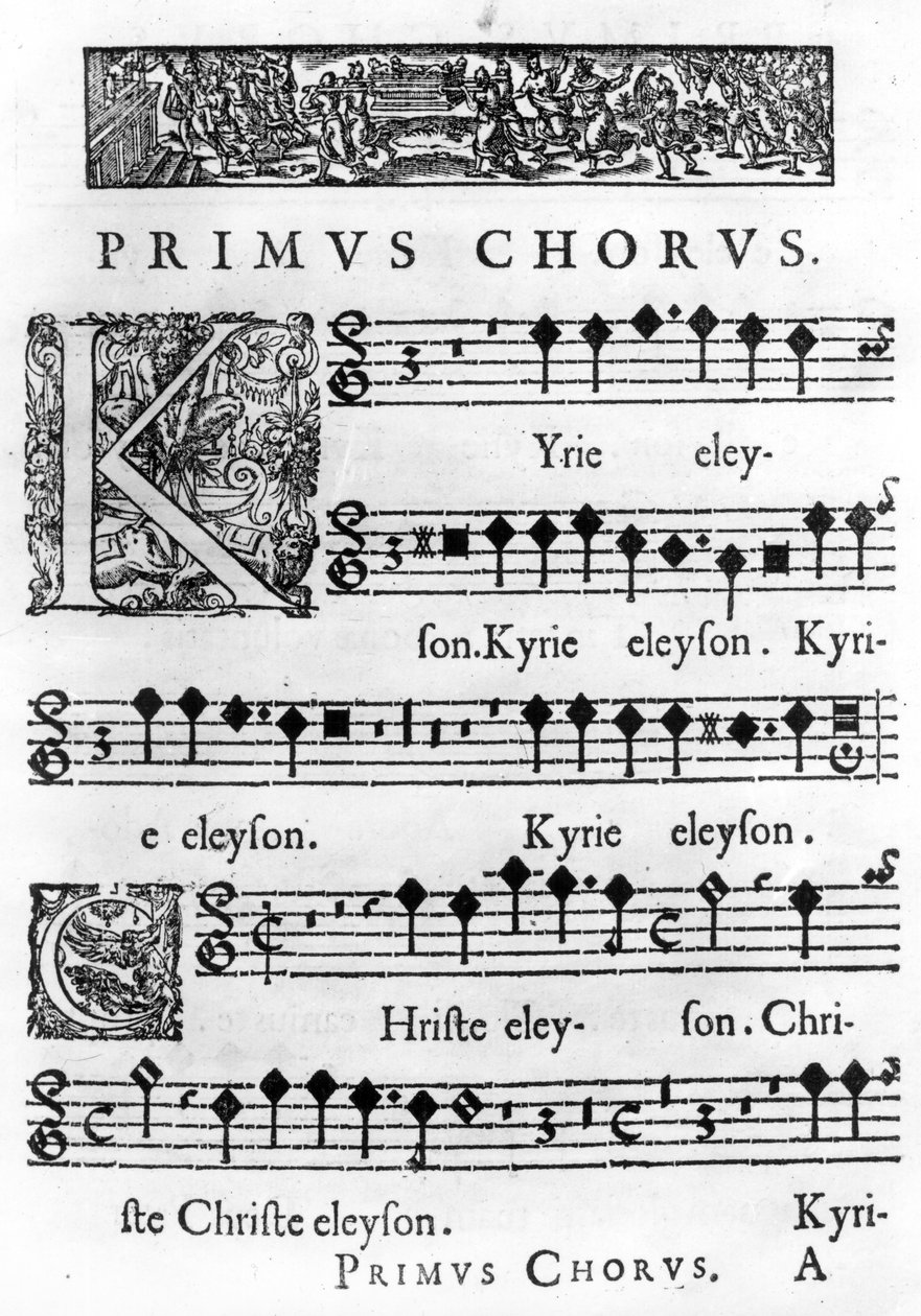Pagina di apertura della Messa per doppio coro di Nicolas Forme, stampata a Parigi da Pierre Ballard nel 1638 da French School