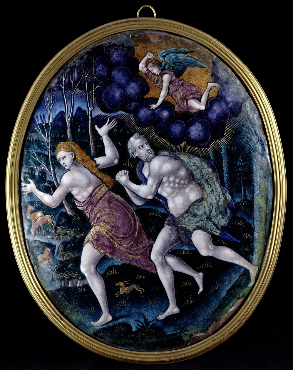 Placca ovale raffigurante Adamo ed Eva espulsi dal Paradiso, Limoges da French School