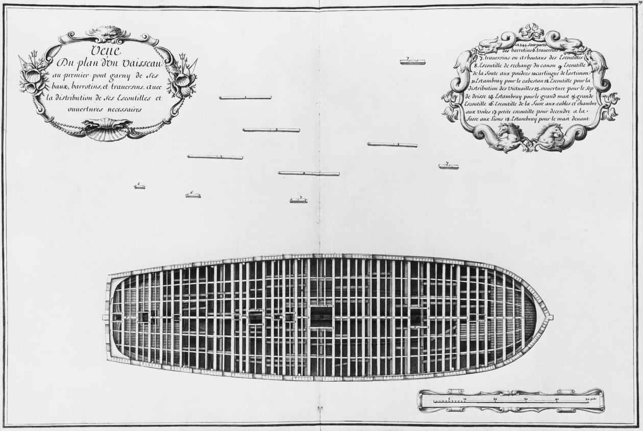 Piano del primo ponte di una nave, illustrazione dall