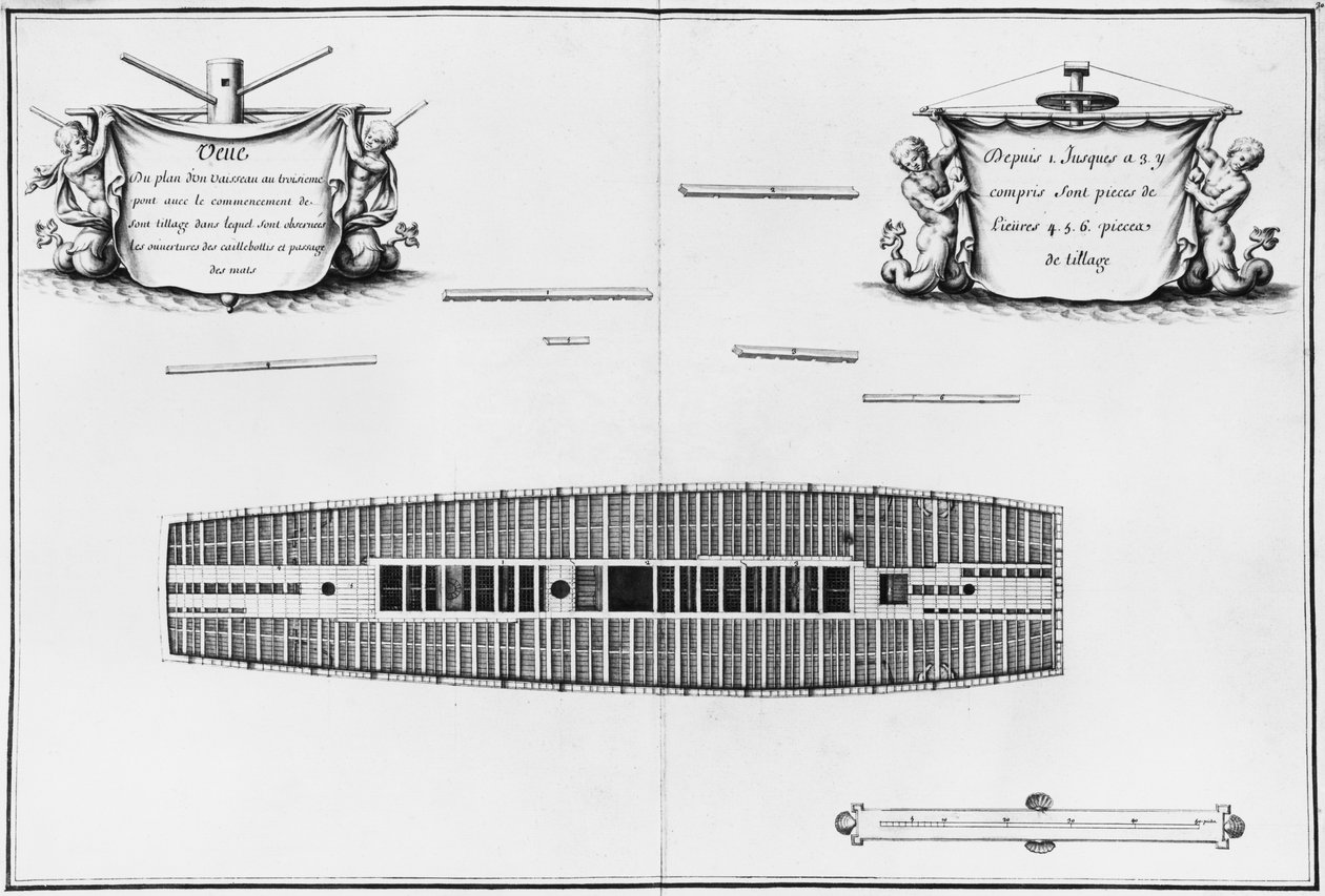 Piano del terzo ponte di una nave, illustrazione dall