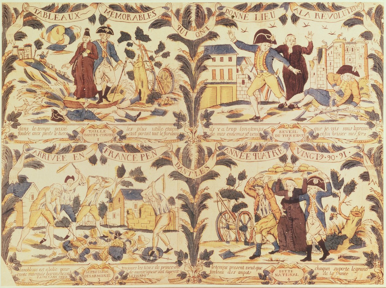 Immagini popolari che evidenziano in fumetti le principali cause della Rivoluzione in Francia, c.1792 da French School