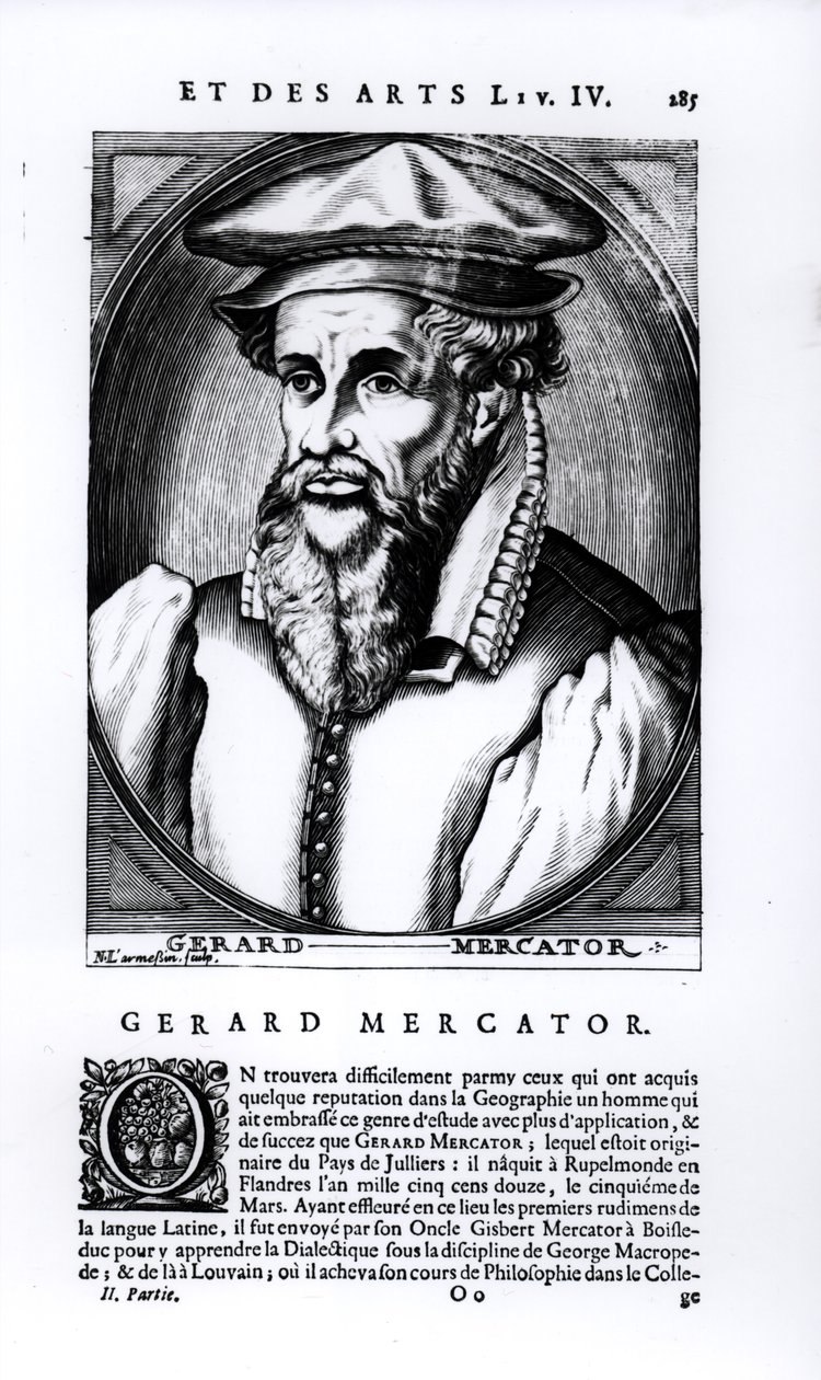 Ritratto di Gerard Mercator (1512-94) inciso da Nicolas II de Larmessin (fl. 1654-94) da French School
