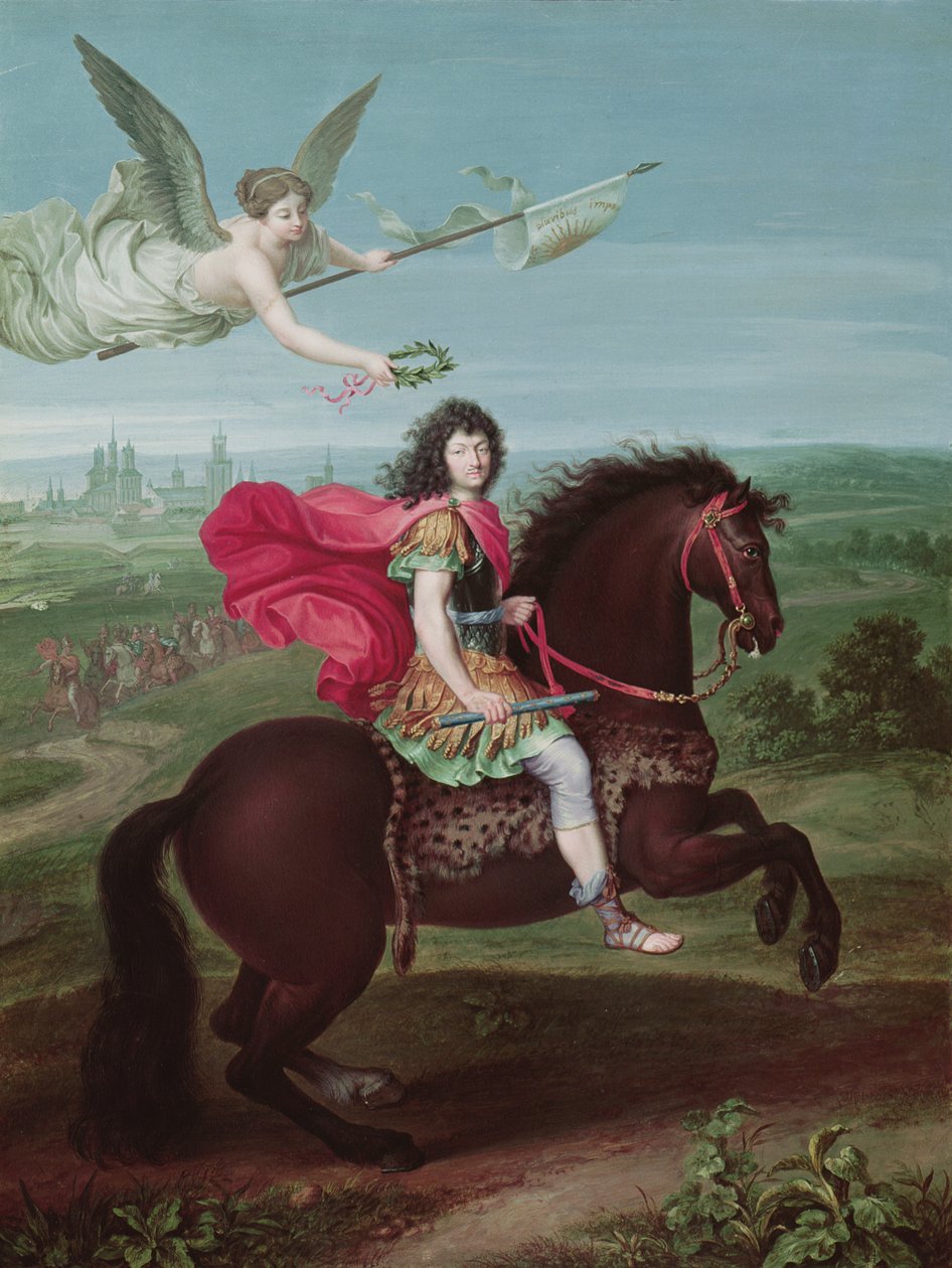 Ritratto di Luigi XIV (1638-1715), frontespizio per un libro di mappe delle campagne militari da French School