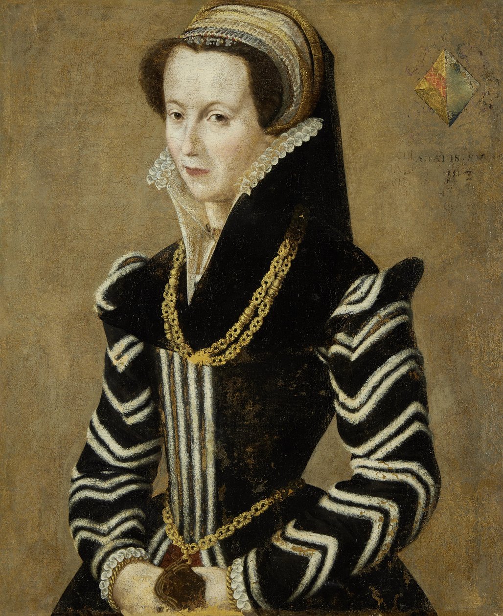 Ritratto di una signora in un vestito bianco e nero da French School