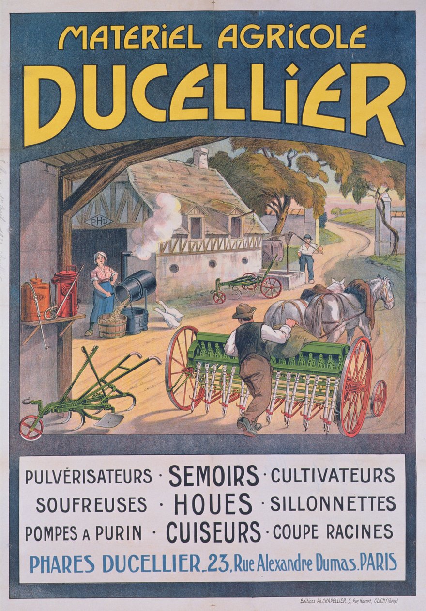Poster pubblicitario per attrezzature agricole Ducellier, 1920 da French School