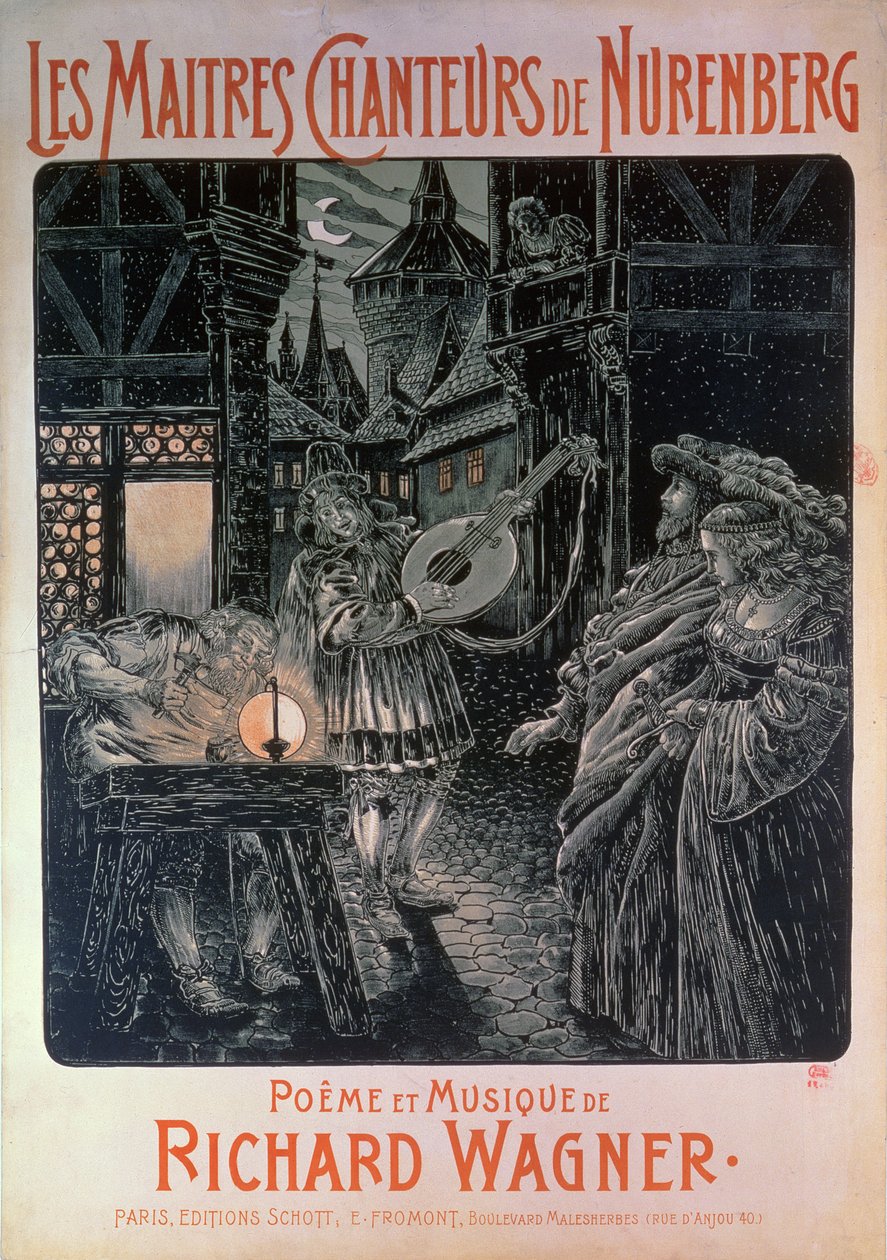 Poster pubblicitario per I maestri cantori di Norimberga, poema e musica di Richard Wagner, 1897 da French School