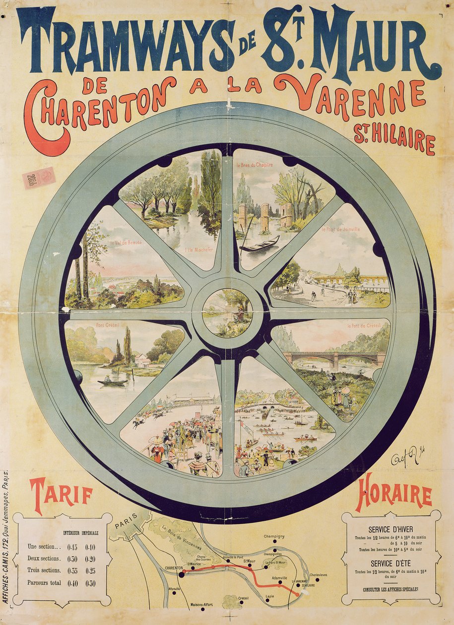 Poster pubblicitario dei Tramways de St. Maur da Charenton a La Varenne-Saint-Hilaire, 1894 da French School