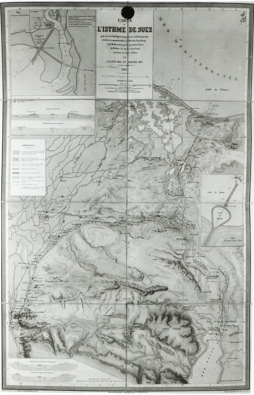 Mappa Preparatoria del Canale di Suez, 1855 da French School