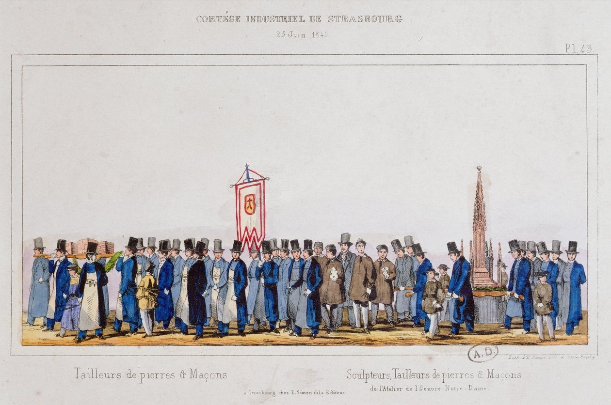 Processione dei lavoratori della pietra e dei muratori a Strasburgo, 25 giugno 1840 da French School