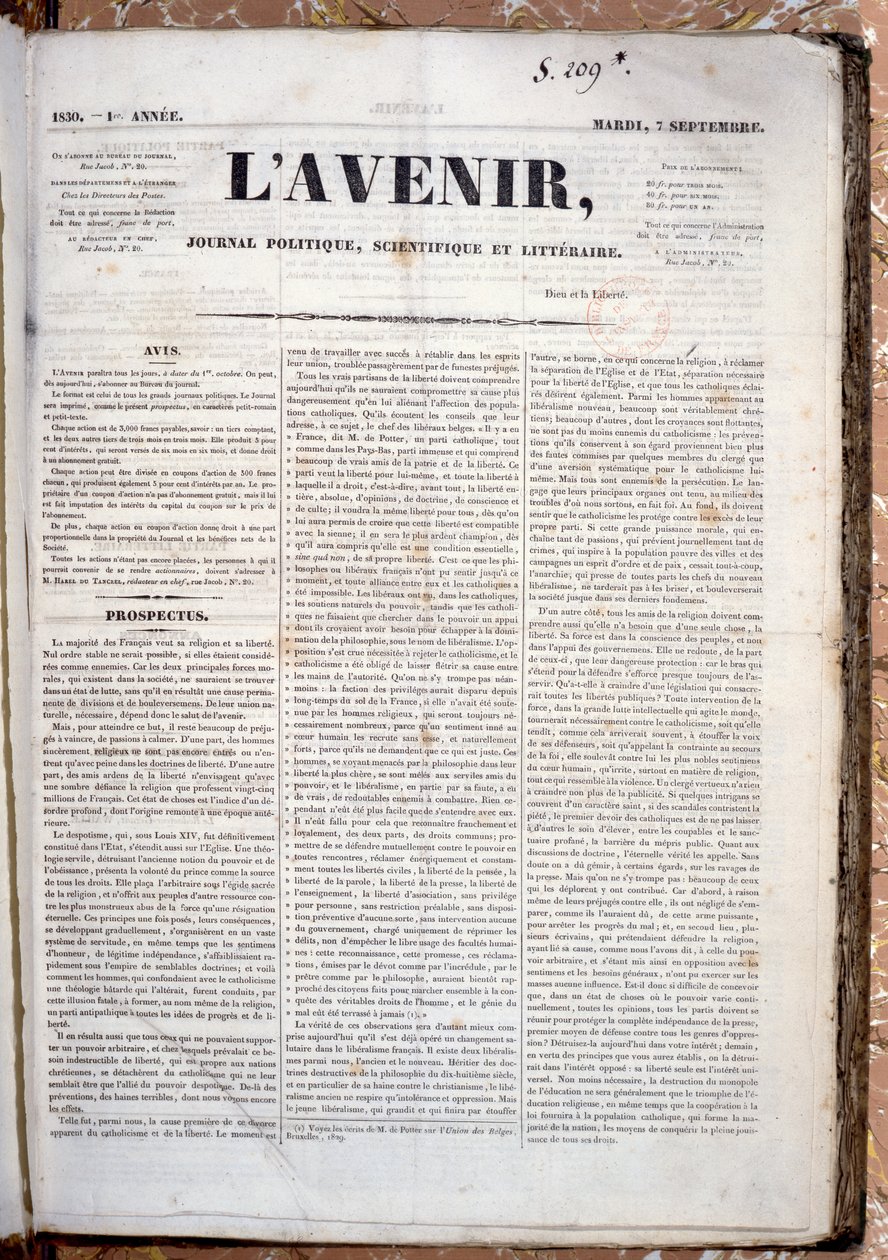 Prospetto pubblicitario della prossima pubblicazione del giornale L