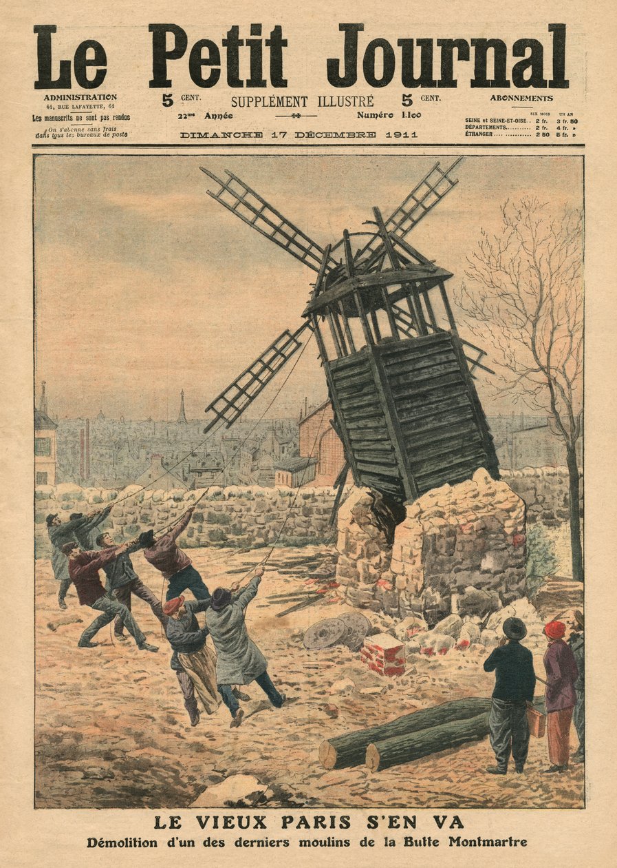 Abbattimento di uno degli ultimi mulini a vento sulla Butte Montmartre, illustrazione da 