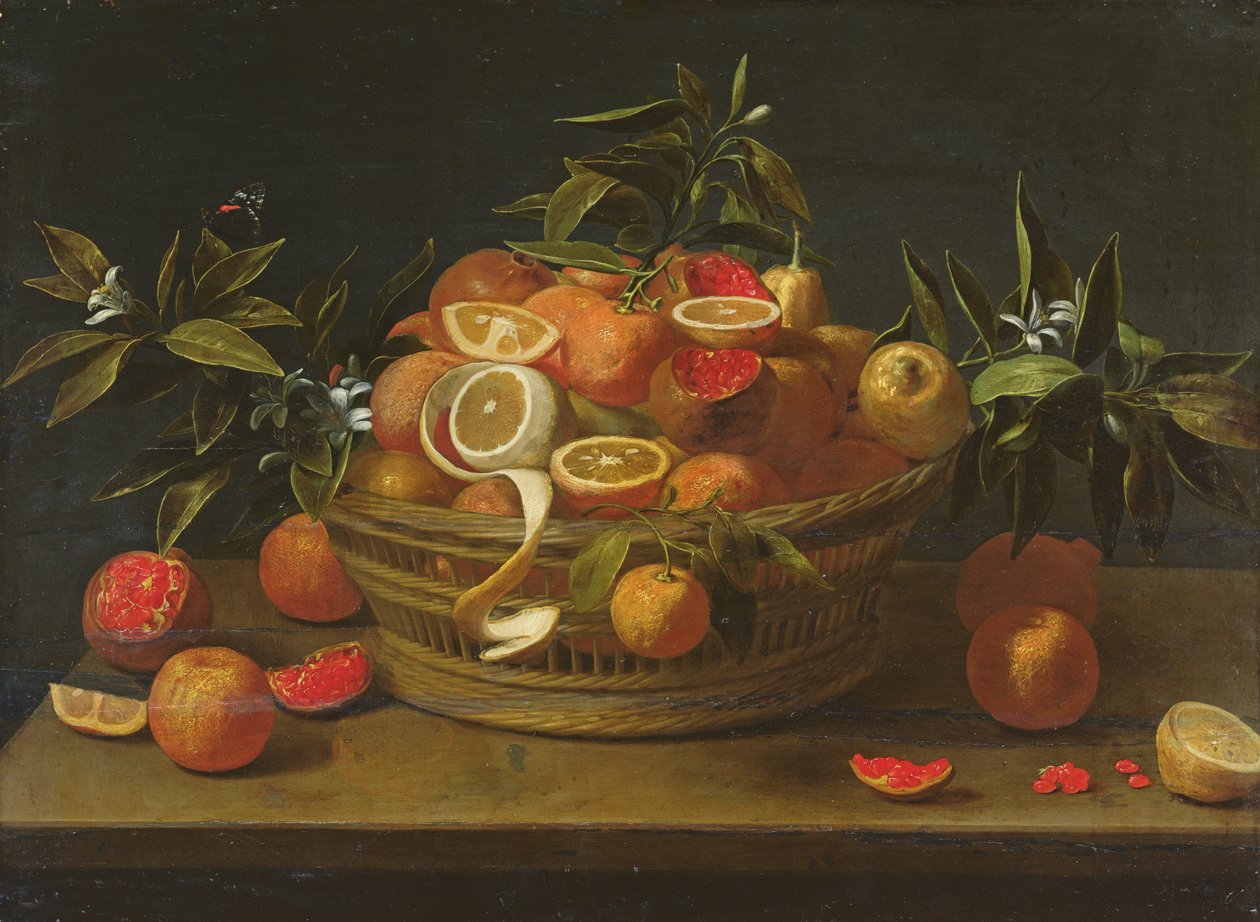 Natura morta con limone, arancia e melograno da French School