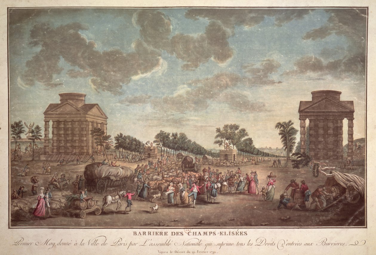 La barriera agli Champs Elysees. La soppressione del diritto di ingresso a Parigi nel 1790 da French School