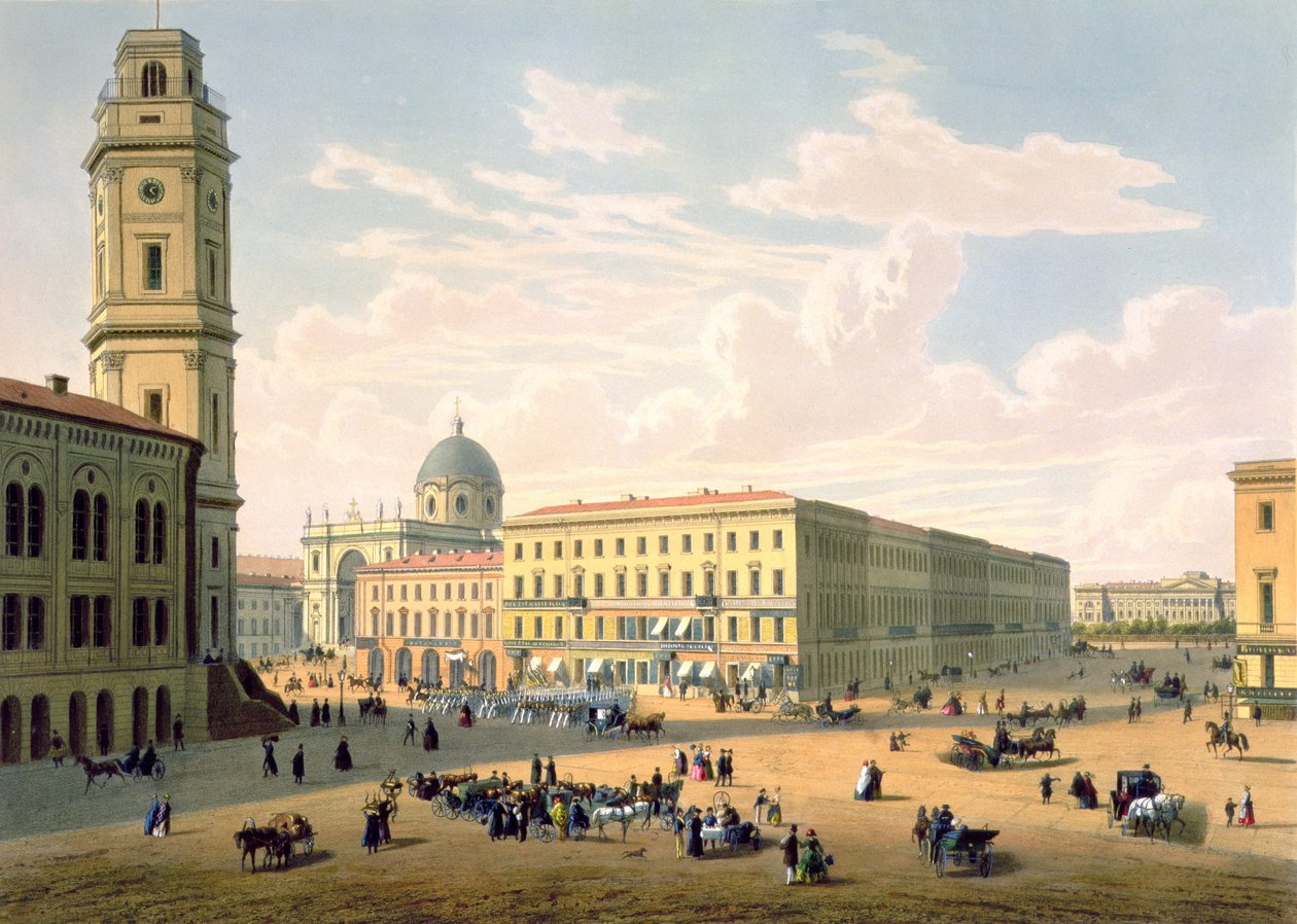 La Chiesa Cattolica e via Mikhailovskaya a San Pietroburgo, stampata da J. Jacottet e Regamey, pubblicata da Lemercier, Parigi, 1850s da French School