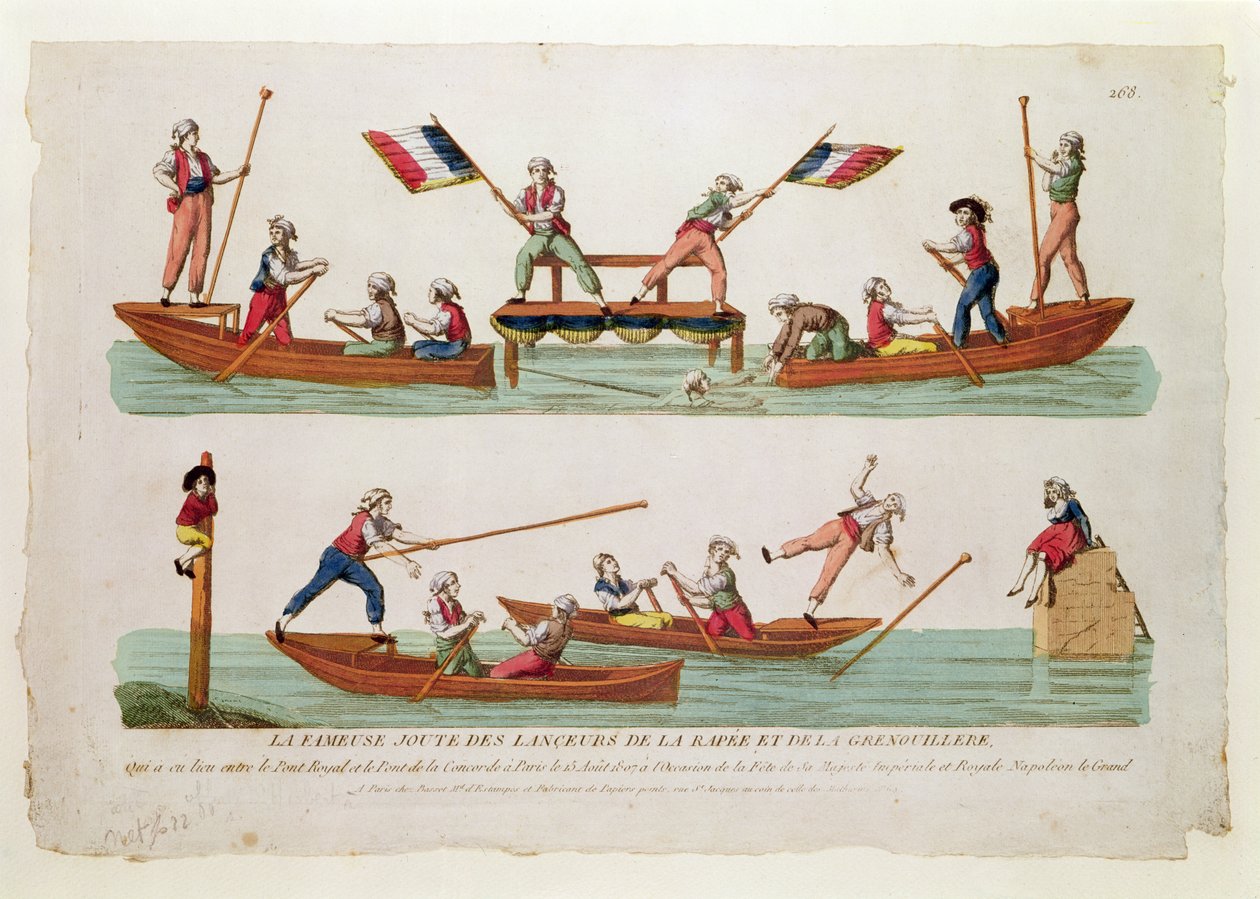 Il famoso torneo tra i lancieri della Rapee e la Grenouillere che ebbe luogo tra il Pont Royal e il Pont de la Concorde, 15 agosto 1807 da French School