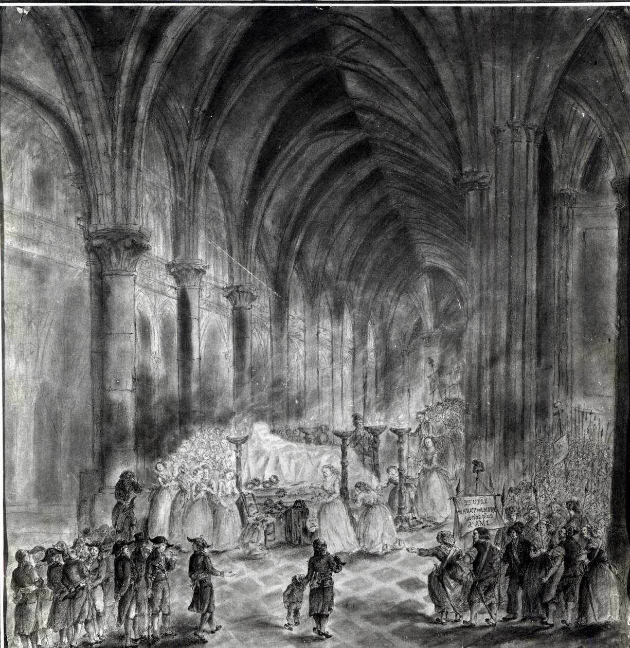 Il funerale di Jean Paul Marat nella cappella del Club des Cordeliers, 16 luglio 1793 da French School