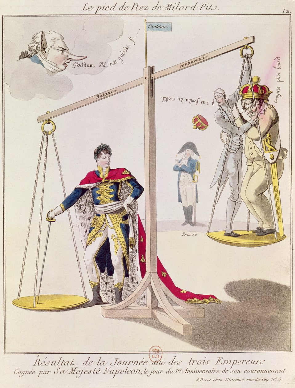 Il Risultato del Giorno dei Tre Imperatori, caricatura disegnata dopo la Battaglia di Austerlitz da French School