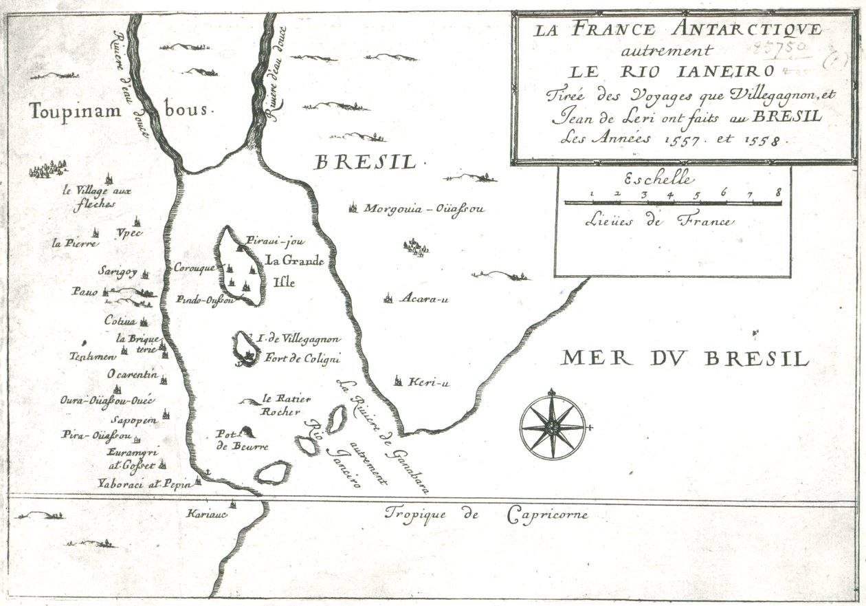 Il Rio Ianeiro, dai viaggi di Villegagnon e Jean le Leri in Brasile 1557-1558 da French School