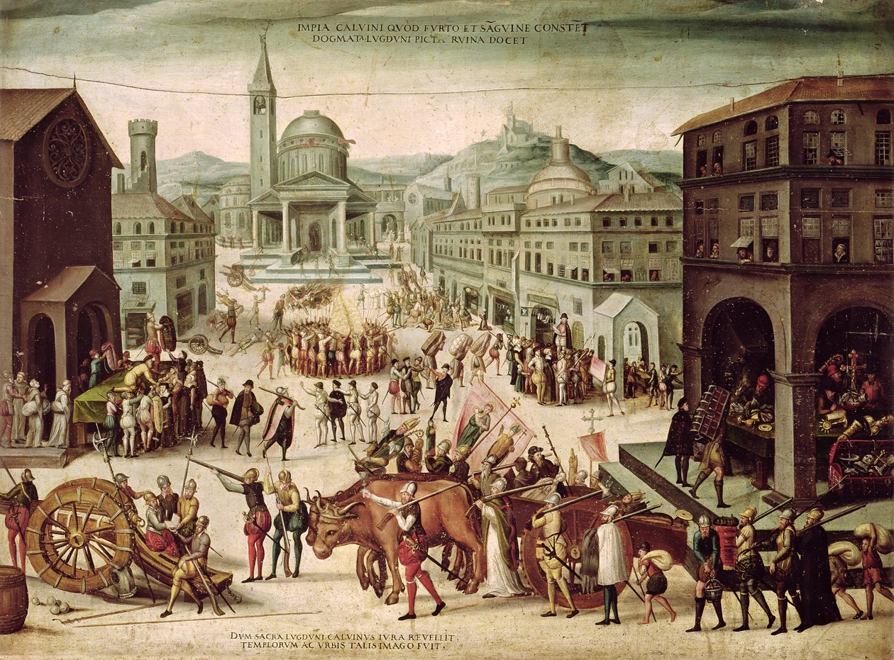Il sacco di Lione da parte del Barone des Adrets, aprile 1562 da French School