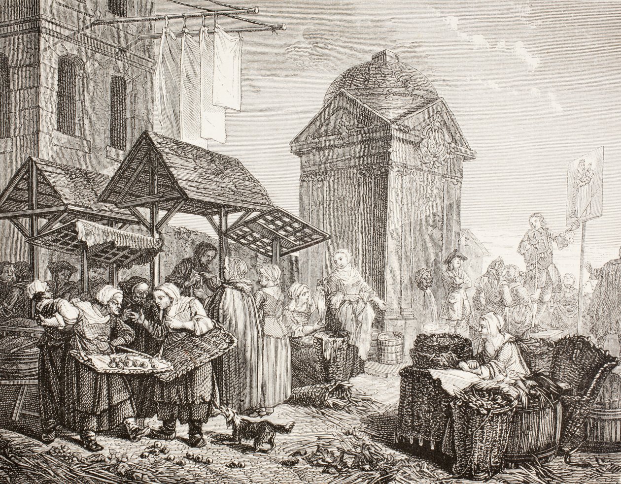 Il mercato in Place Maubert, Parigi, nel XVIII secolo, da un