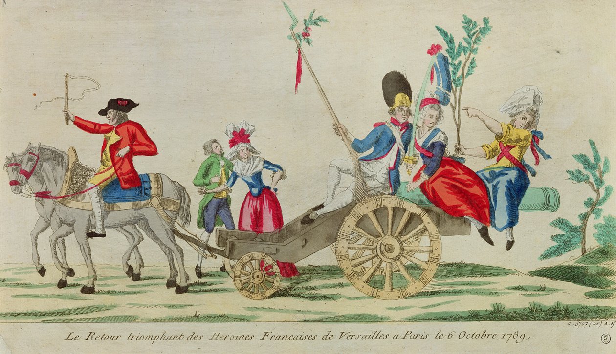 Il ritorno trionfale delle eroine francesi da Versailles a Parigi il 6 ottobre 1789 da French School