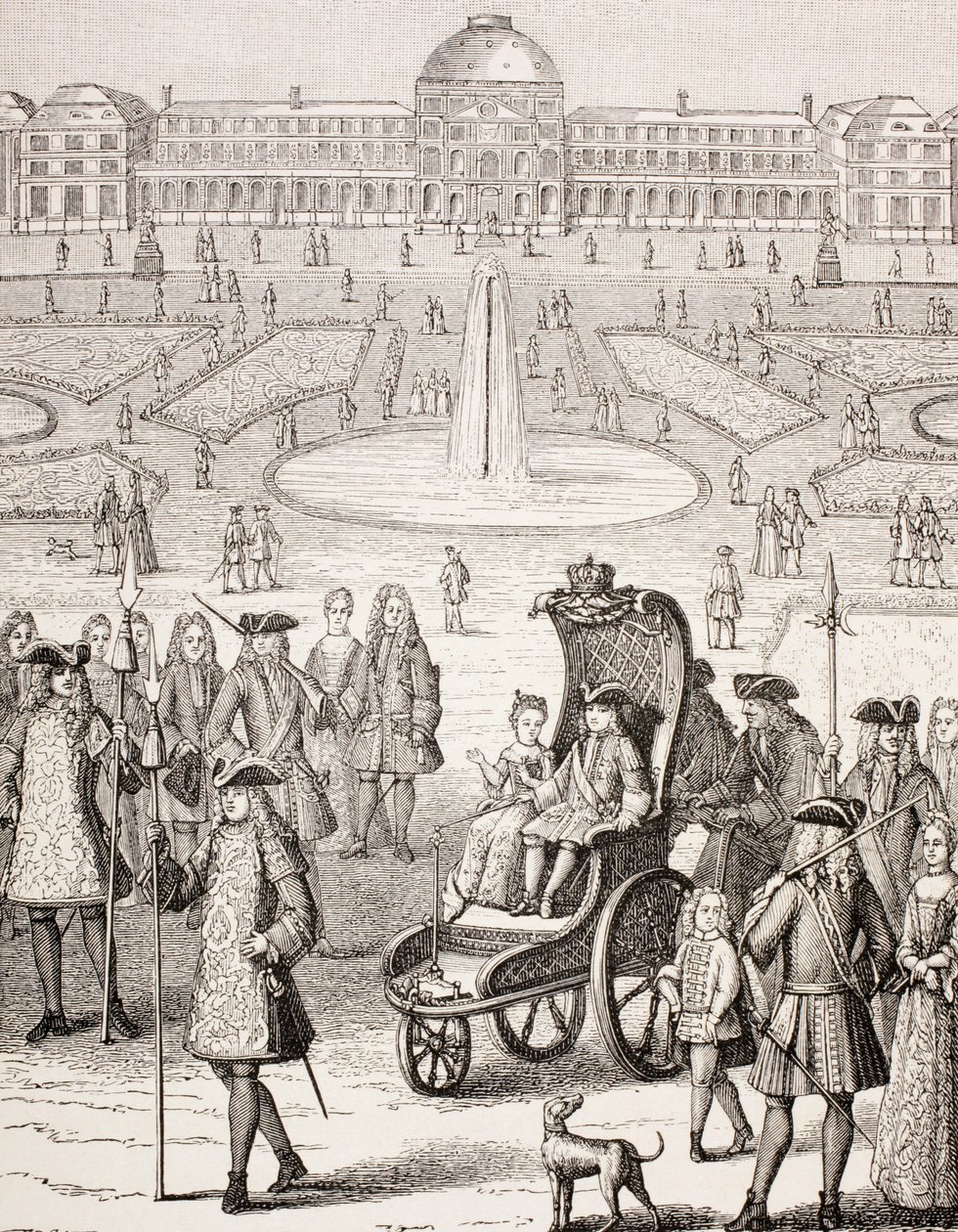 Il giovane re Luigi XV in carrozza nei giardini delle Tuileries, Parigi, da 