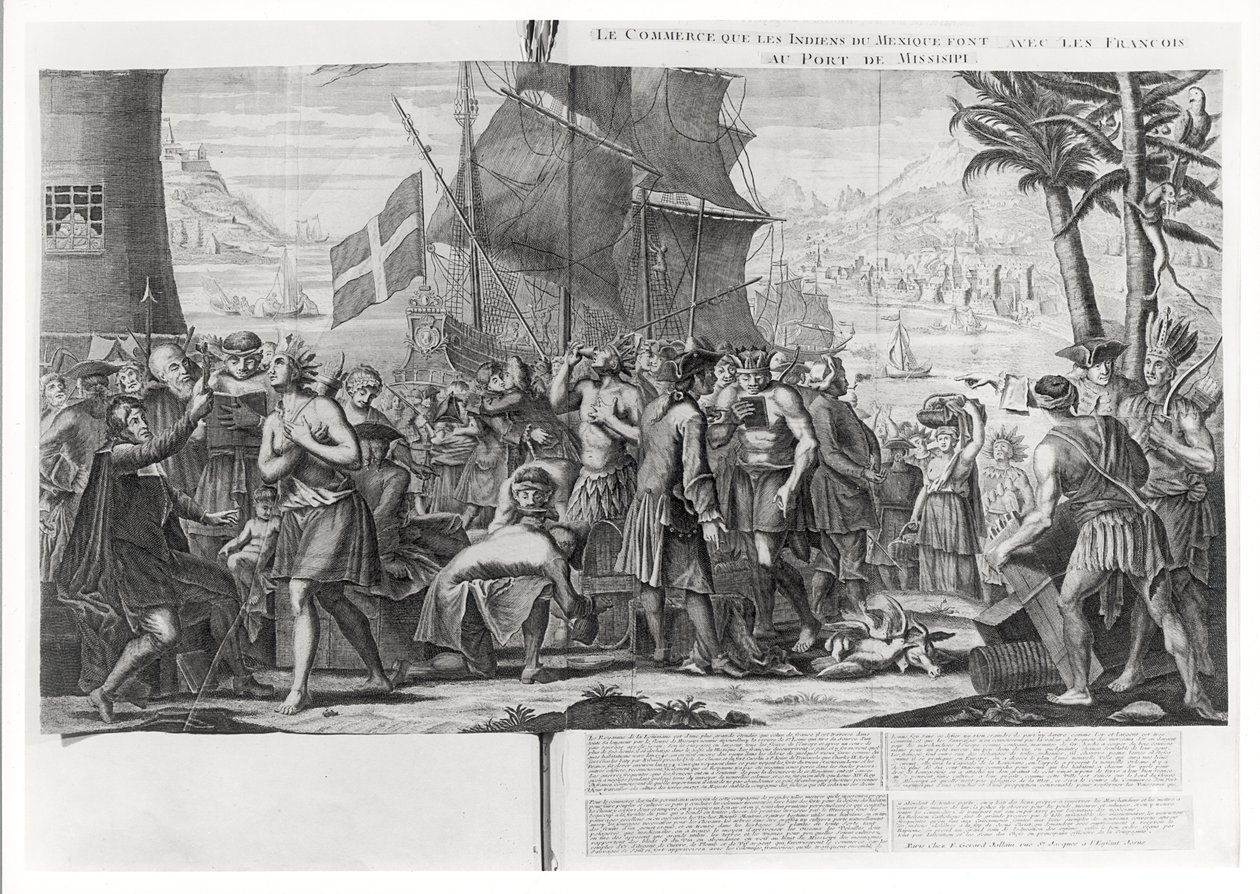 Commercio tra indiani messicani e francesi al porto del Mississippi da French School